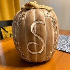 Kirklands Brown Monogram Pumpkin Decor